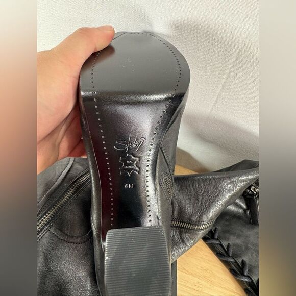 Studio 9 Women's Black Leather Knee-High Boots - Picture 6 of 10